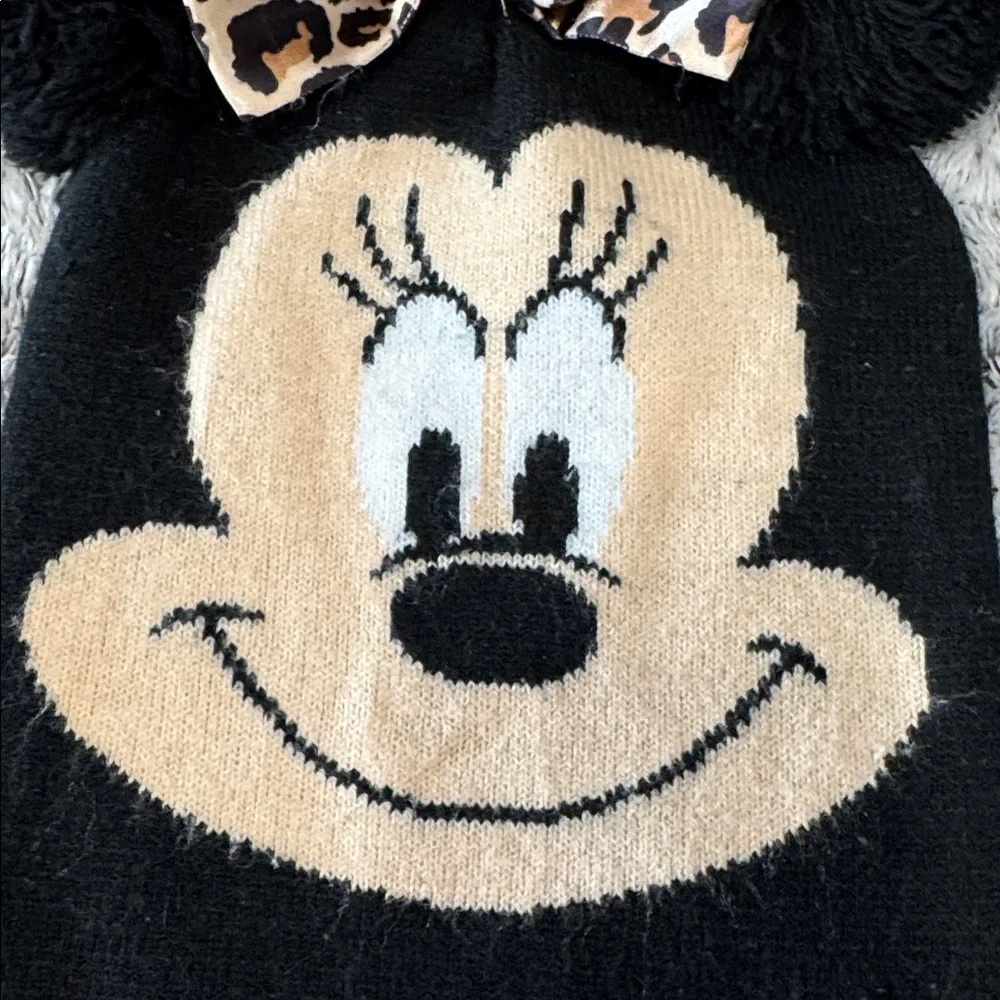 Disney Minnie Mouse Girls Kids Beanie Hat Pom Pom Ears With Leppard Bow Cute